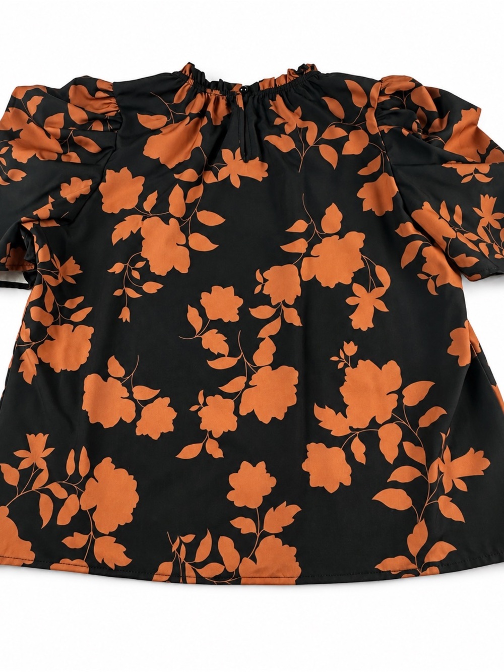 Gold Pines Women’s L Floral Puff Sleeve Blouse Black Rust Dark Academia - Picture 3 of 8